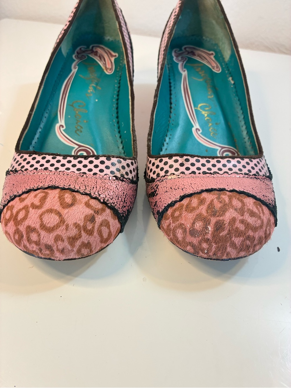 VTG Irregular Choice 41EU 10 Pink Patterned Kitten Heel Pumps Distressed READ - Picture 11 of 16